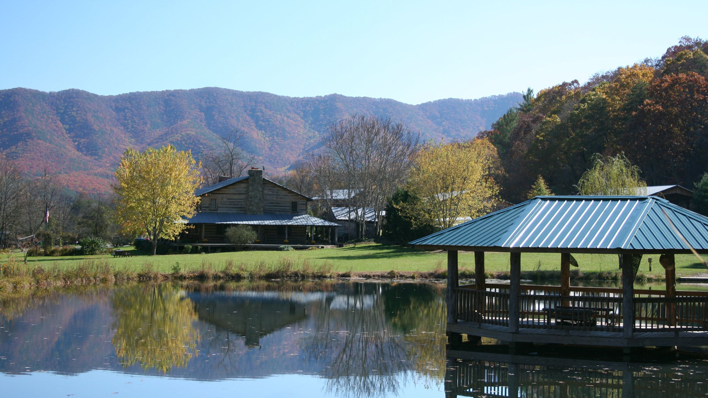 The pond and pavilion at Wilderness Adventure at Eagle Landing