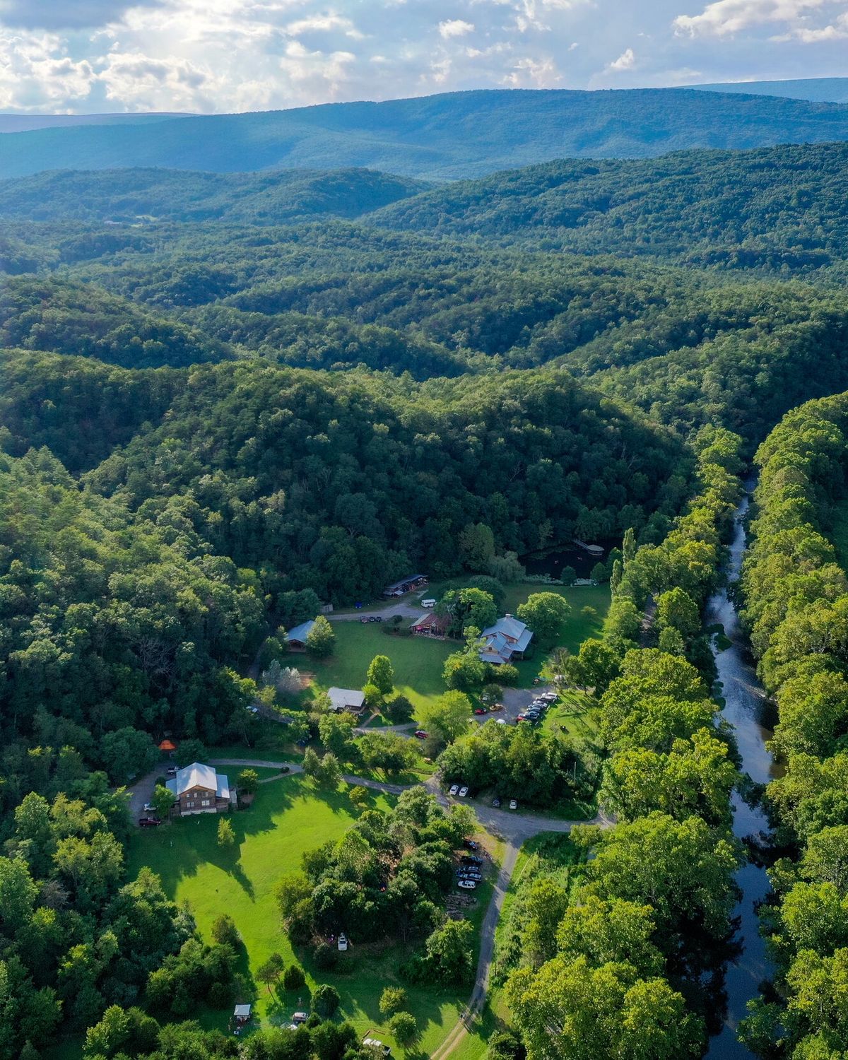 The festival field and woods at Wilderness Adventure at Eagle Landing